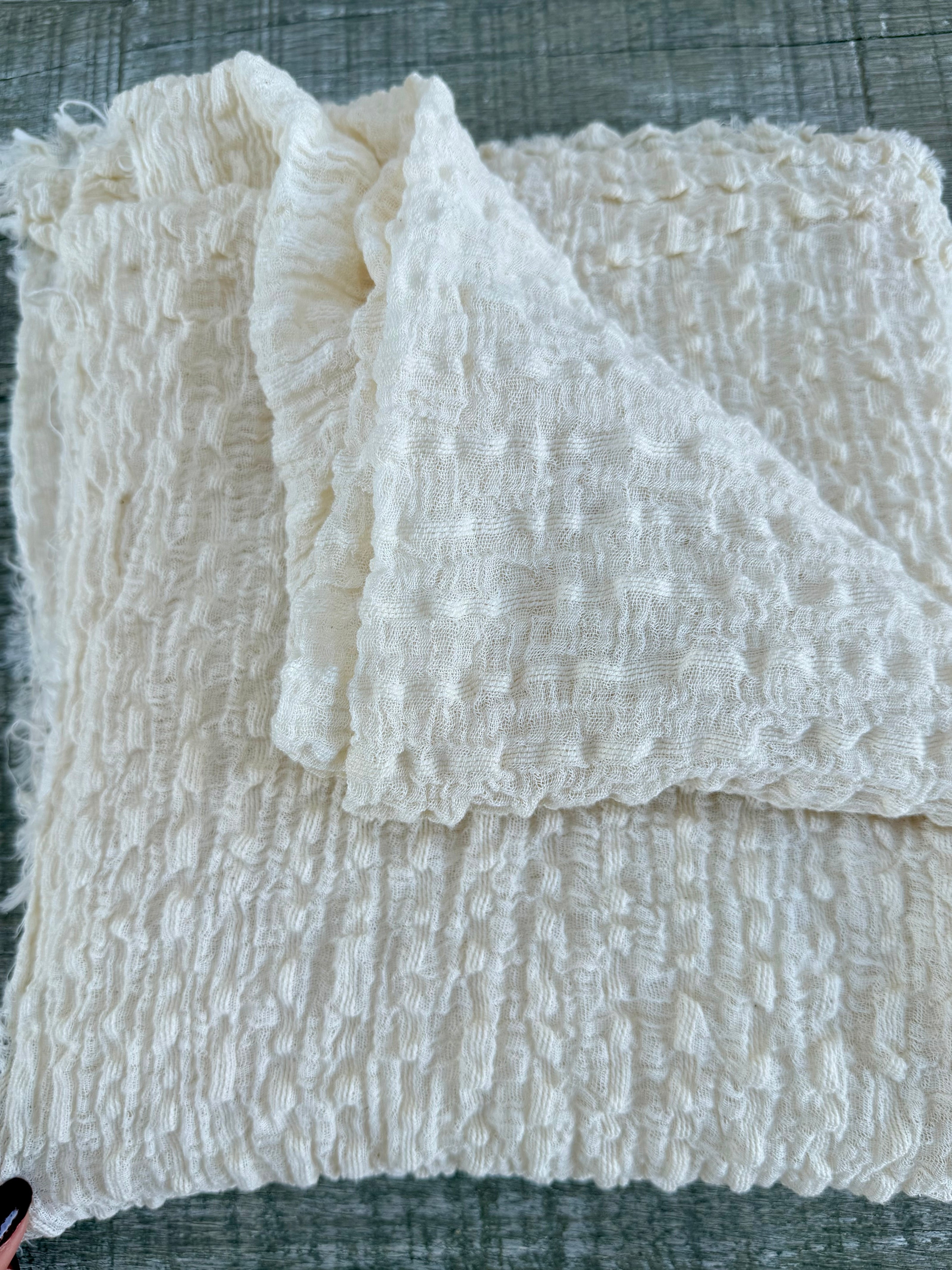 Neutral Stretchy Crinkle Cotton Fabric, Textured Surface.Handwoven Striped Crinkle Cotton Fabric – Organic Cotton & Beech Wood Fiber Blend