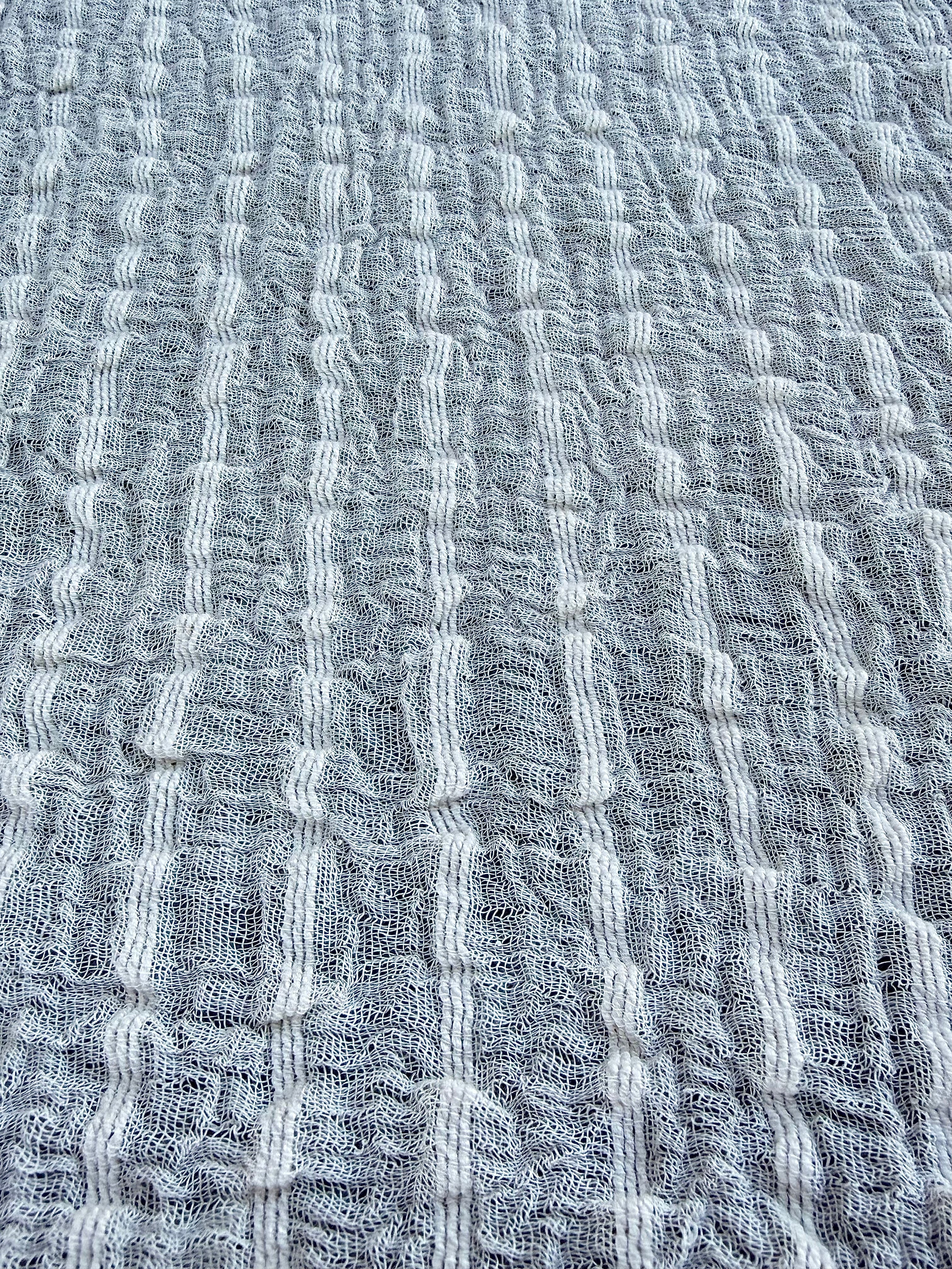 Neutral Stretchy Crinkle Cotton Fabric, Textured Surface.Handwoven Striped Crinkle Cotton Fabric – Organic Cotton & Beech Wood Fiber Blend