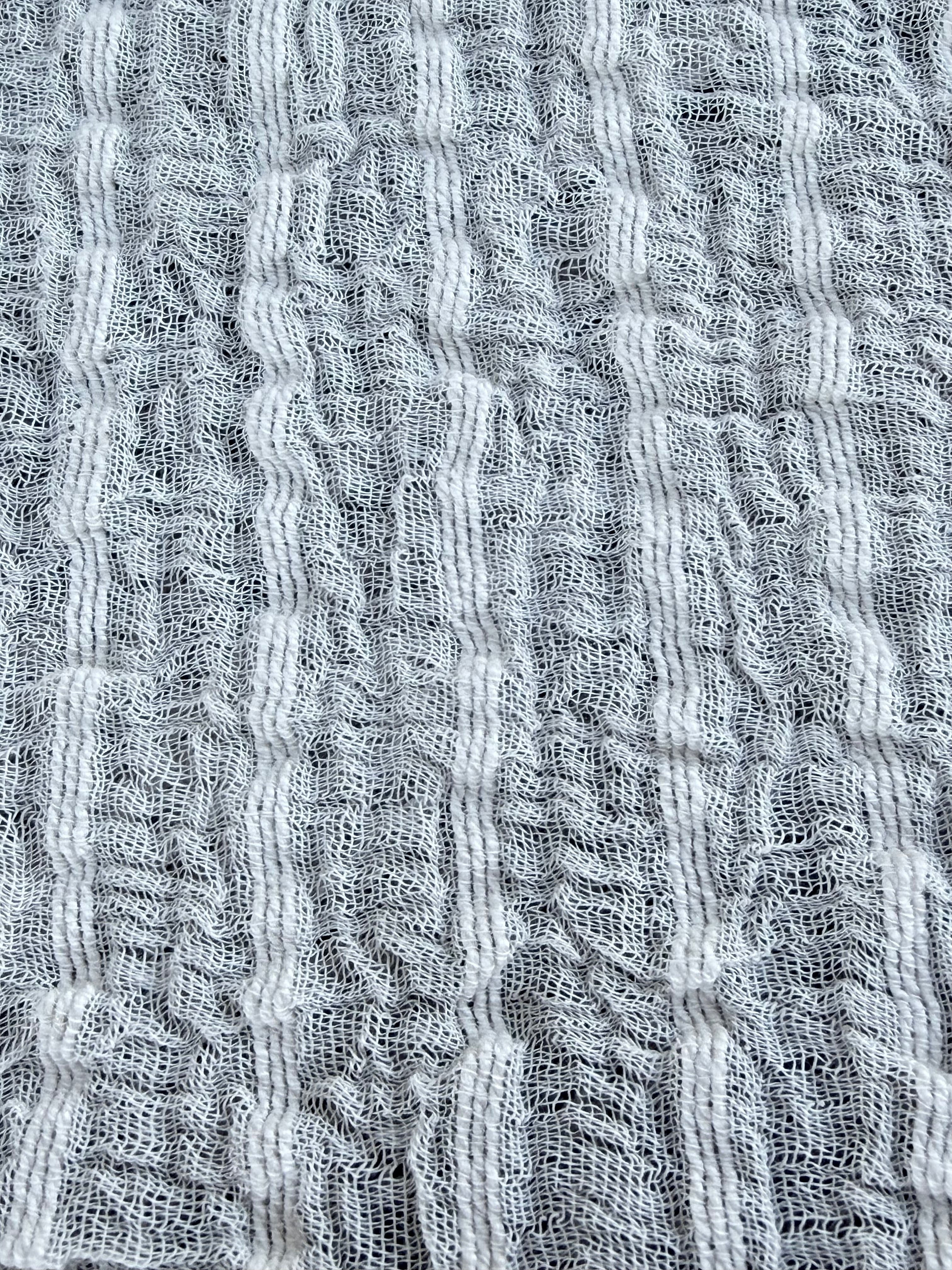 Neutral Stretchy Crinkle Cotton Fabric, Textured Surface.Handwoven Striped Crinkle Cotton Fabric – Organic Cotton & Beech Wood Fiber Blend