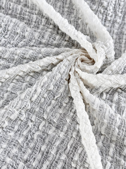 Neutral Stretchy Crinkle Cotton Fabric, Textured Surface.Handwoven Striped Crinkle Cotton Fabric – Organic Cotton & Beech Wood Fiber Blend