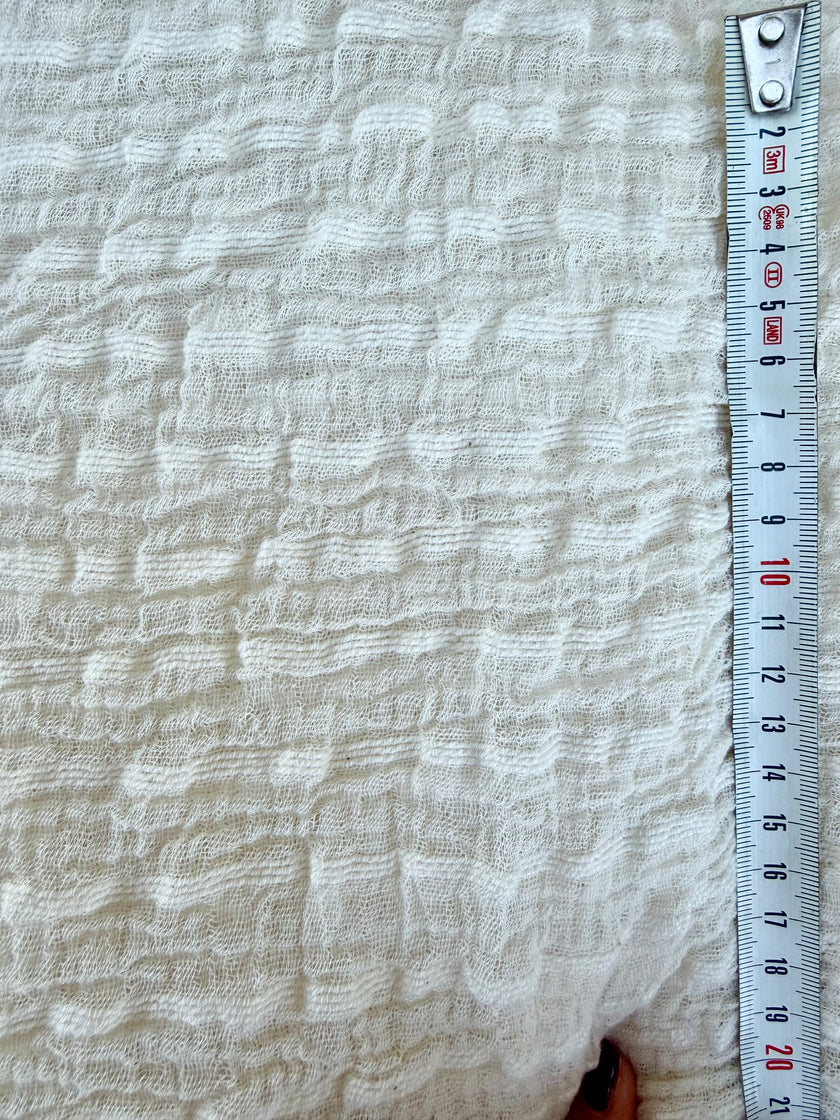 Neutral Stretchy Crinkle Cotton Fabric, Textured Surface.Handwoven Striped Crinkle Cotton Fabric – Organic Cotton & Beech Wood Fiber Blend