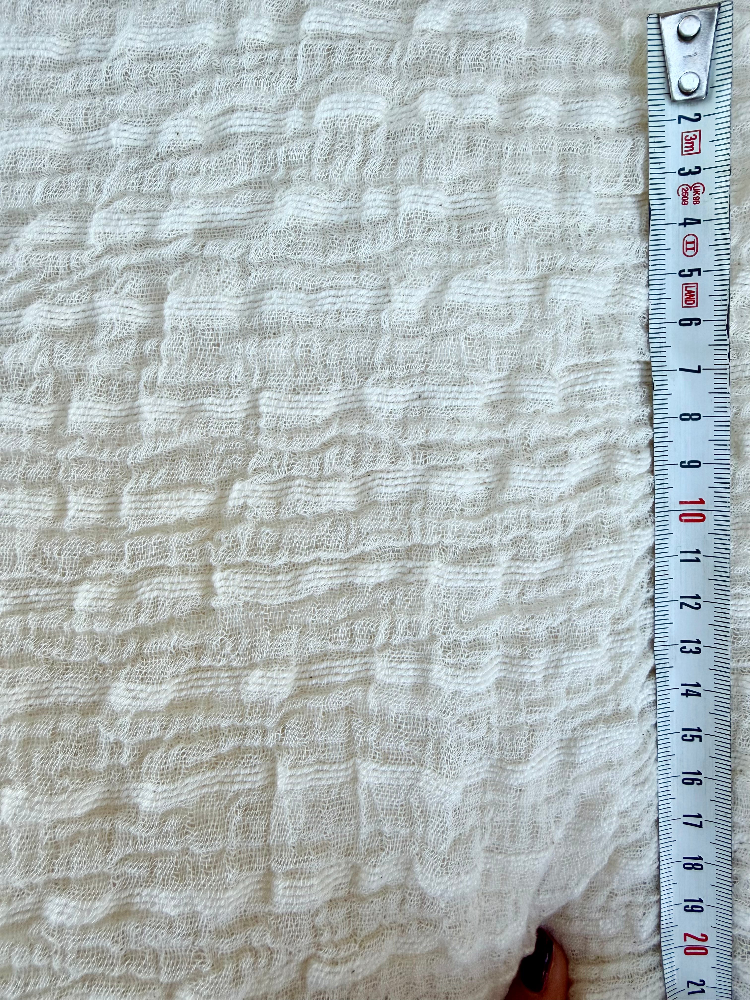 Neutral Stretchy Crinkle Cotton Fabric, Textured Surface.Handwoven Striped Crinkle Cotton Fabric – Organic Cotton & Beech Wood Fiber Blend