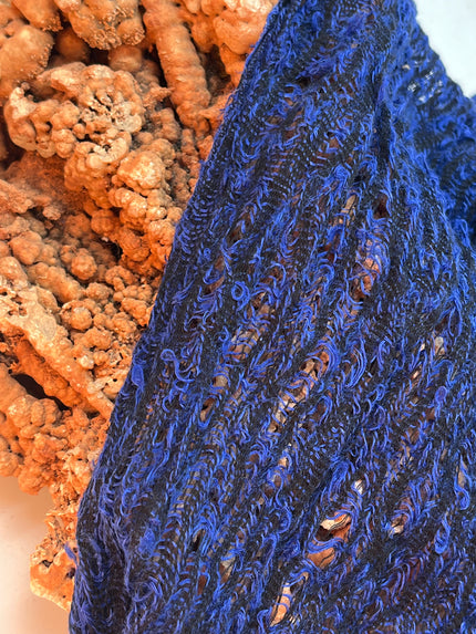 Indigo Blue Unique Natural Sheer, Textured Cotton Linen Mix Special Fabrics.