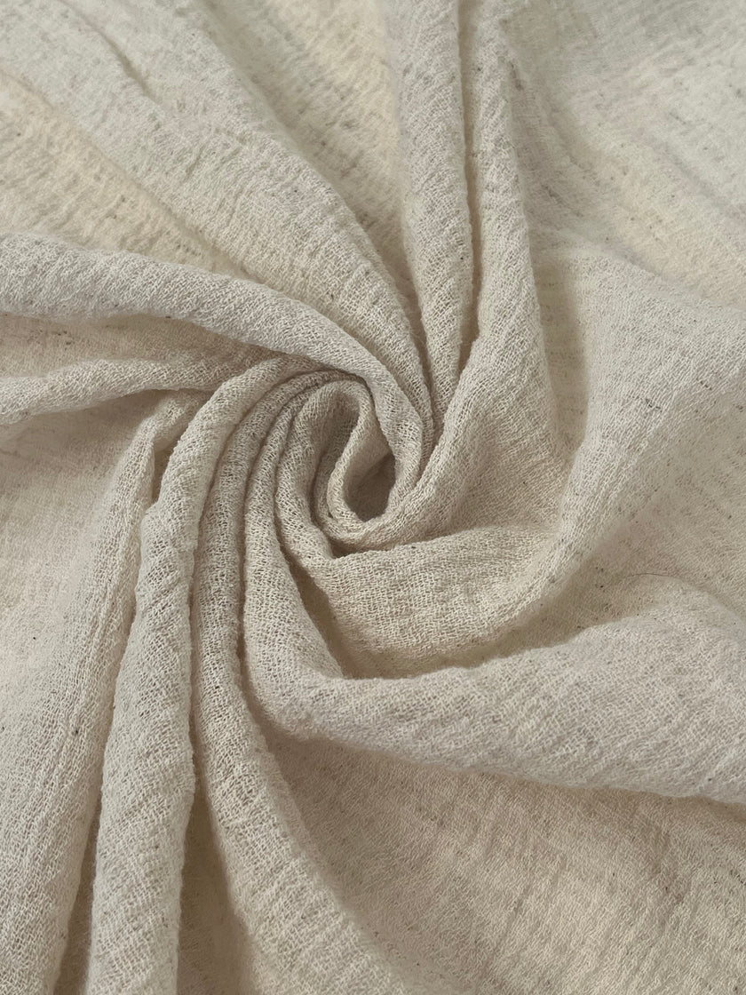 Tissu en coton biologique neutre non blanchi ivoire au mètre, tissu froissé, large largeur.