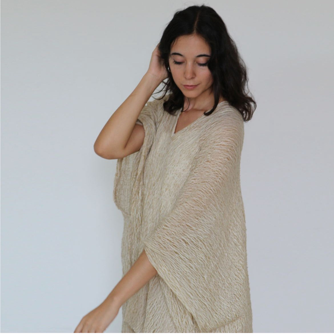 Camel Unique Natural Sheer, Textured Cotton Linen Mix Special Fabrics.