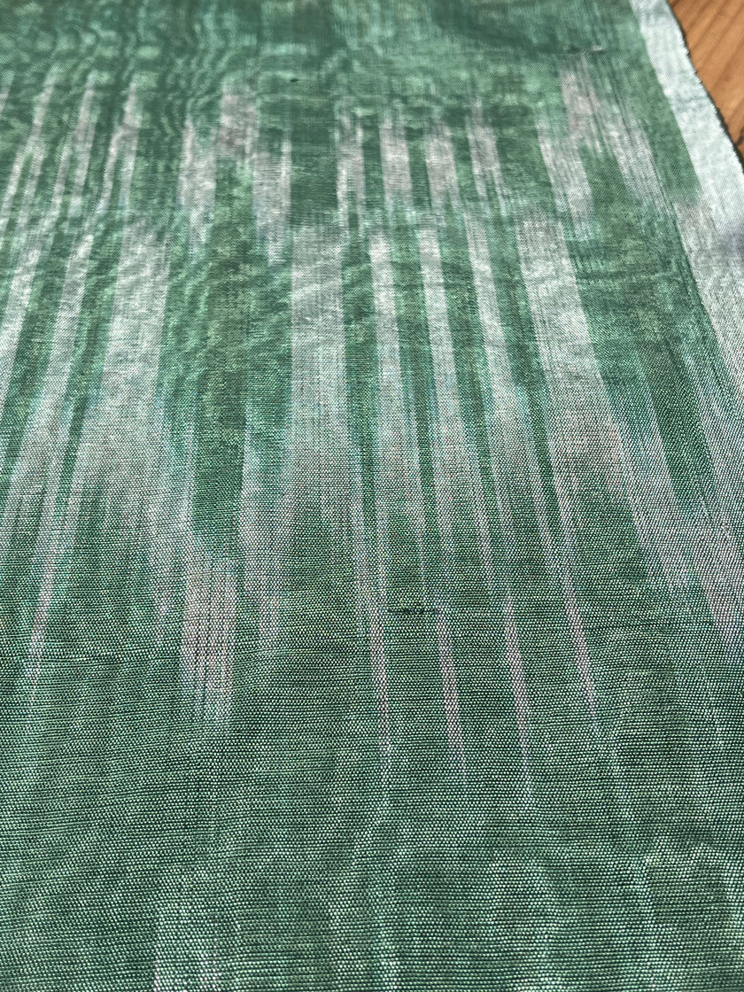 Green Ikat Silk Moire Home Textile Interior Fabrics, Watermark Pattern.