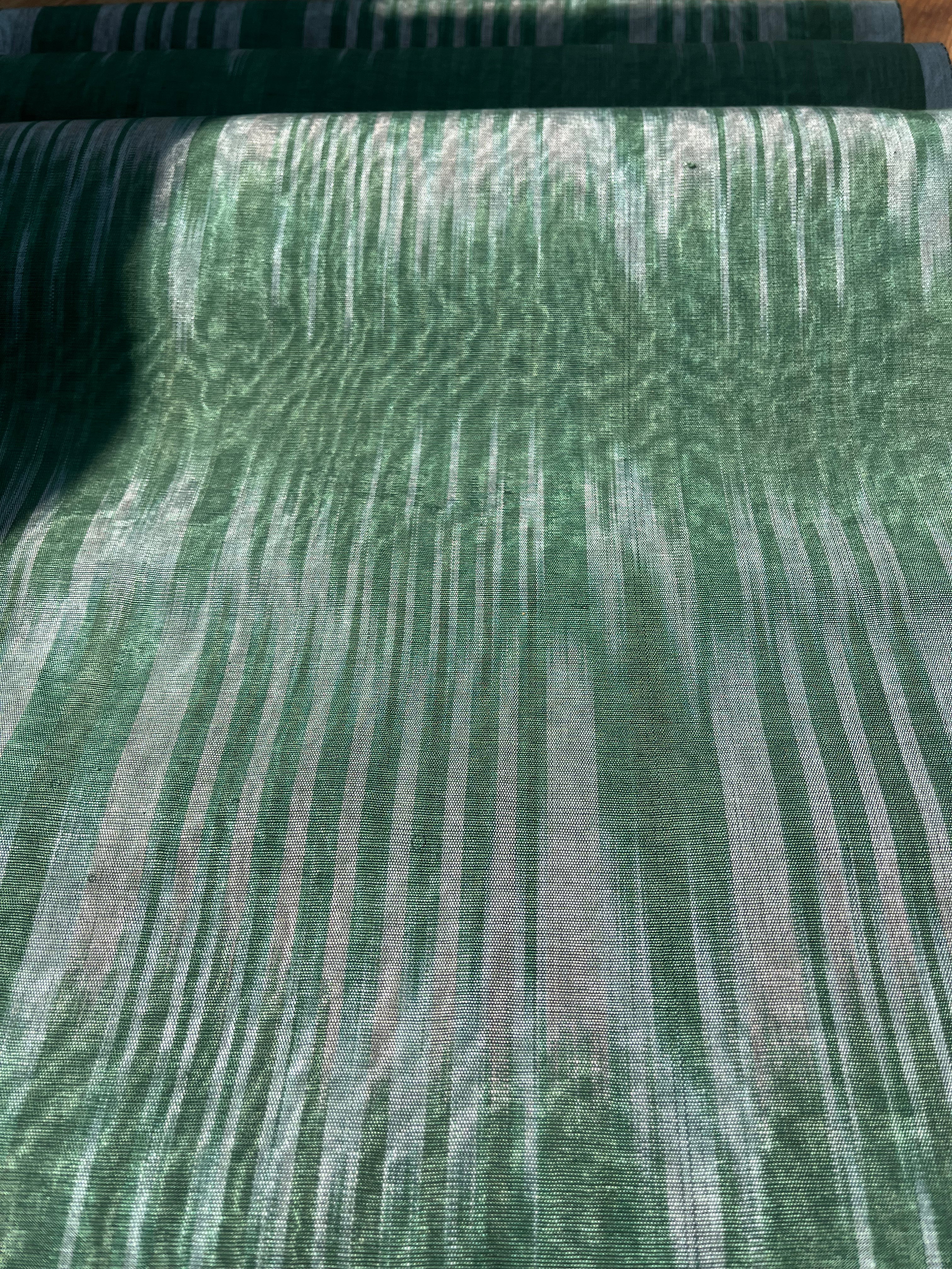 Green Ikat Silk Moire Home Textile Interior Fabrics, Watermark Pattern.