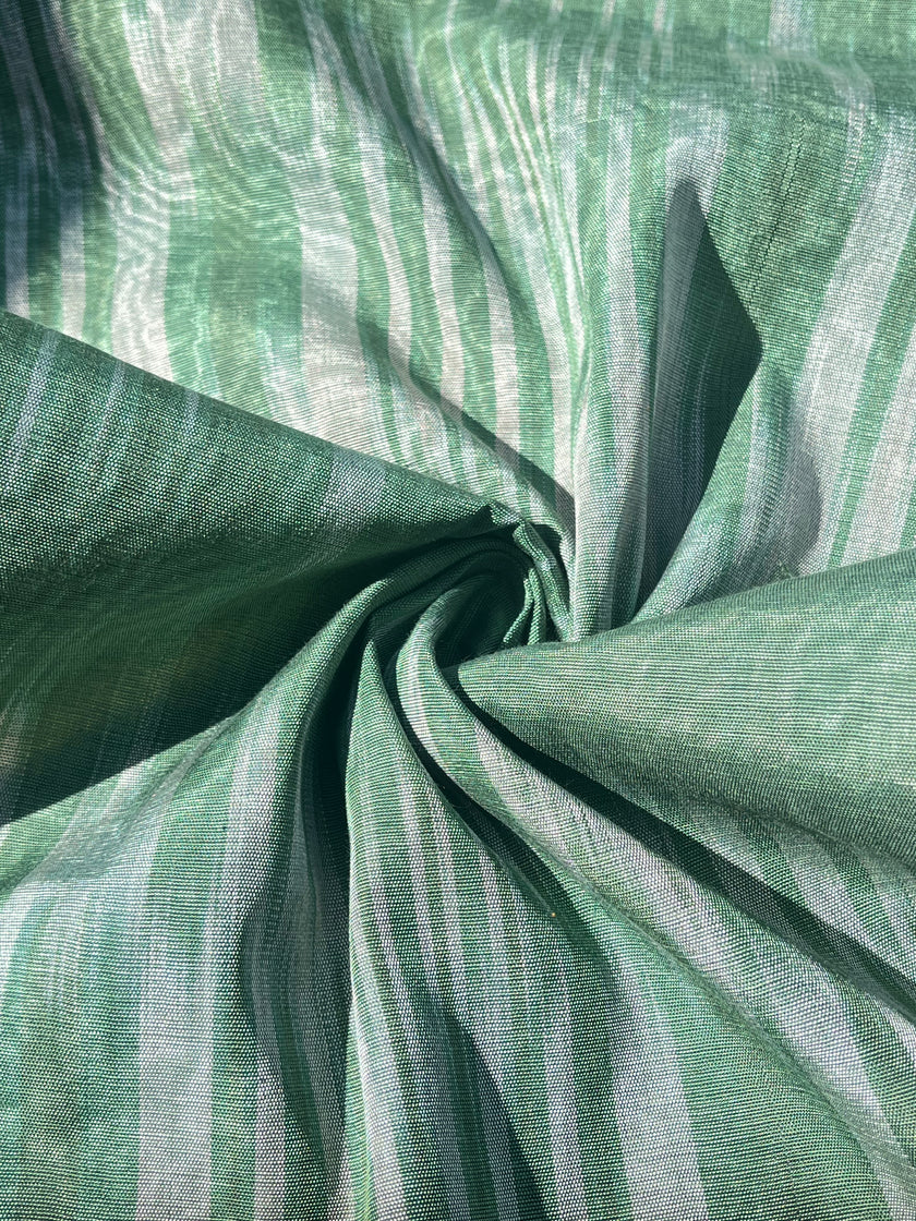 Green Ikat Silk Moire Home Textile Interior Fabrics, Watermark Pattern.