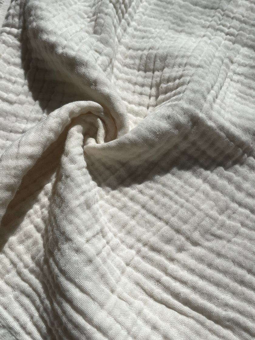 Organic Muslin Baby Blanket – 140x100cm Double Layered, Undyed Cotton, Newborn Swaddle with Fringed Edges – Light Pink, Blue, Sage, Biscuit