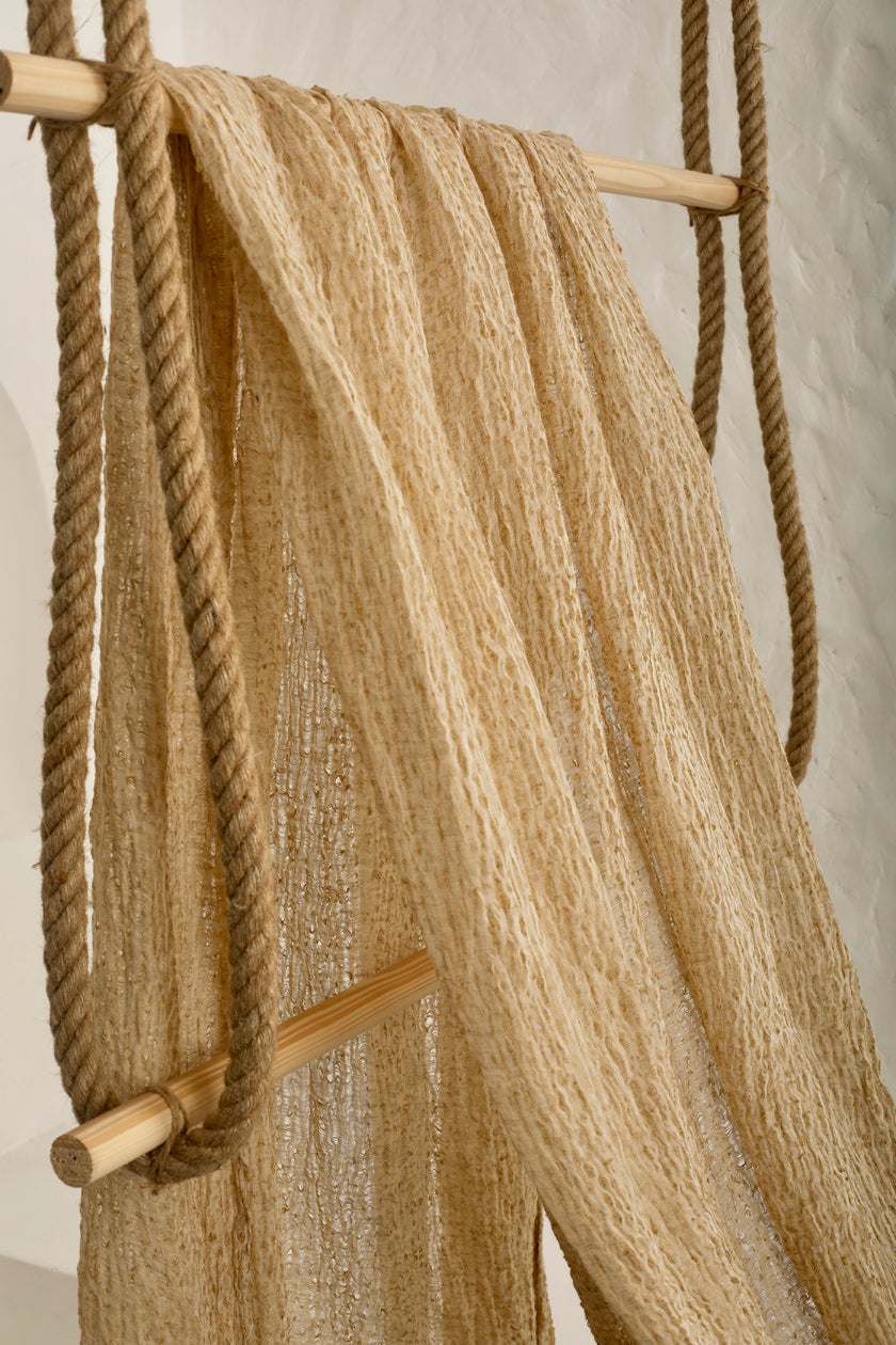 Camel Unique Natural Sheer, Textured Cotton Linen Mix Special Fabrics.