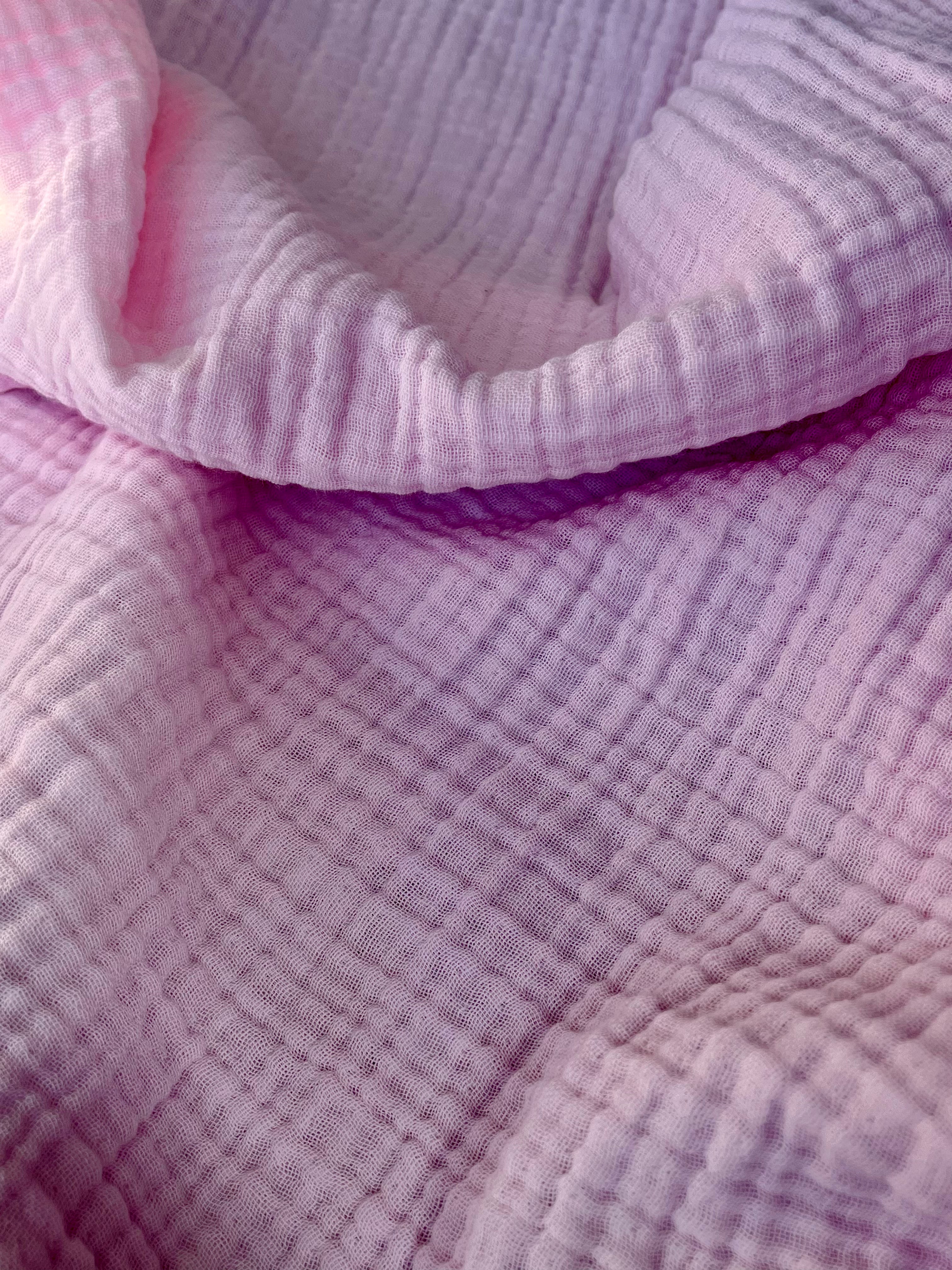 Organic Muslin Baby Blanket – 140x100cm Double Layered, Undyed Cotton, Newborn Swaddle with Fringed Edges – Light Pink, Blue, Sage, Biscuit