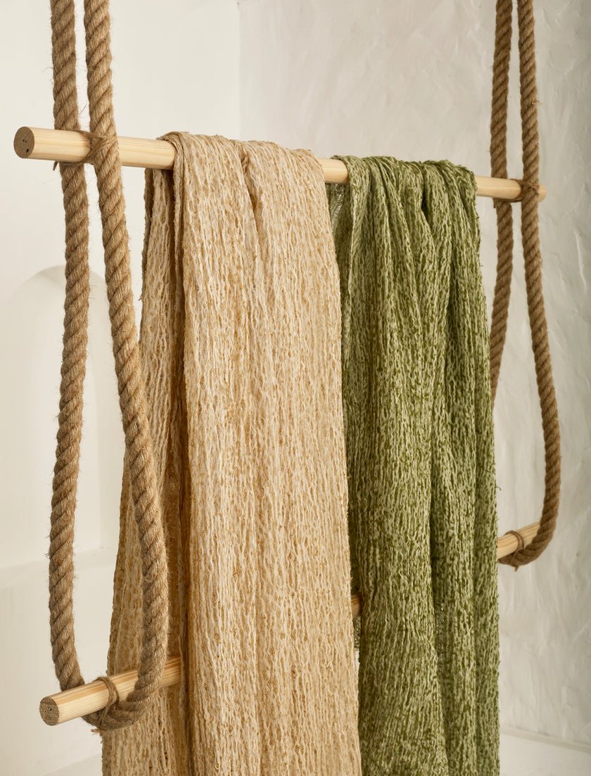 Green Textured Linen Fabric By The Yard Natural Fabrics.
