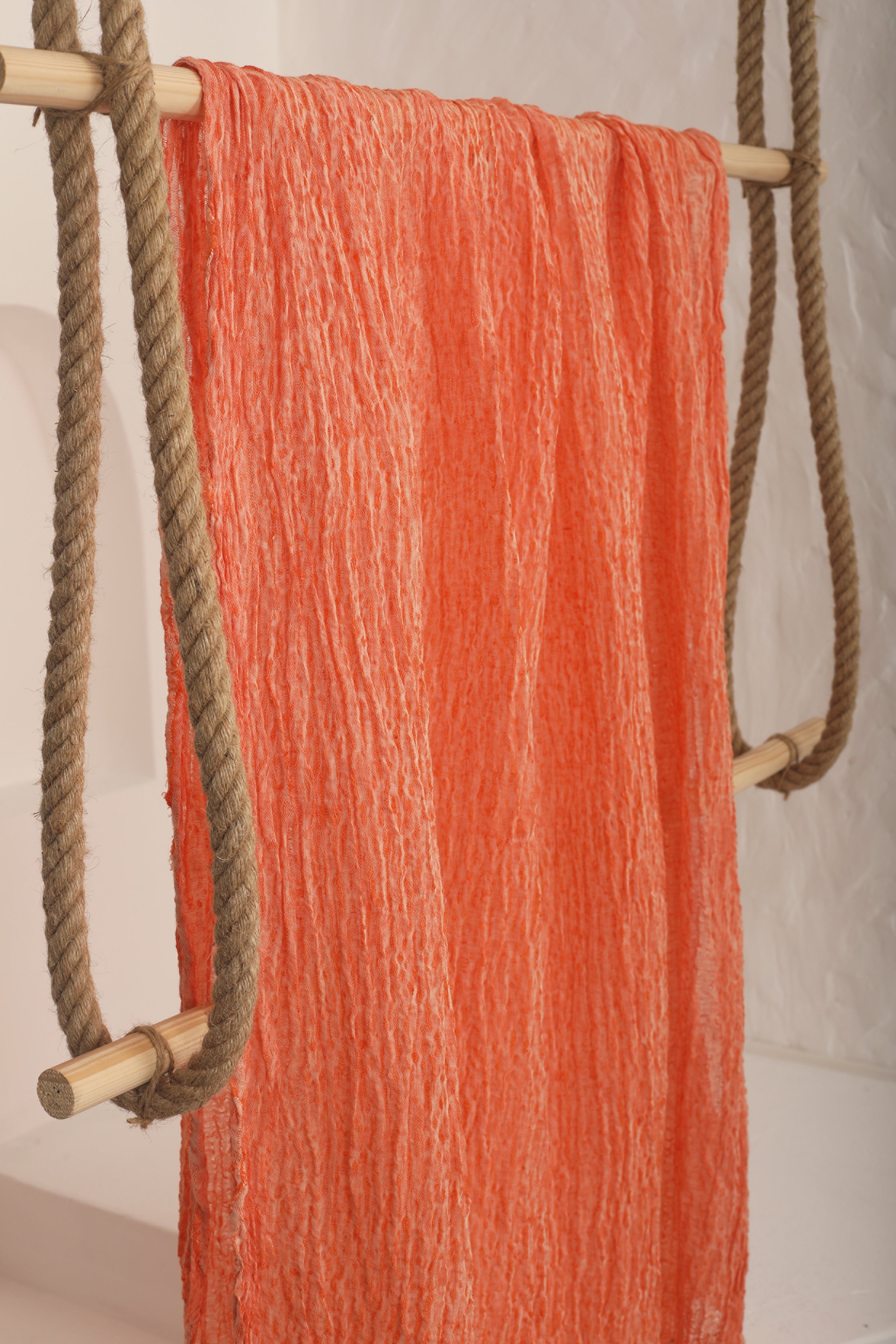 Orange Natural Sheer, Textured Cotton Linen Mix Special Fabrics.