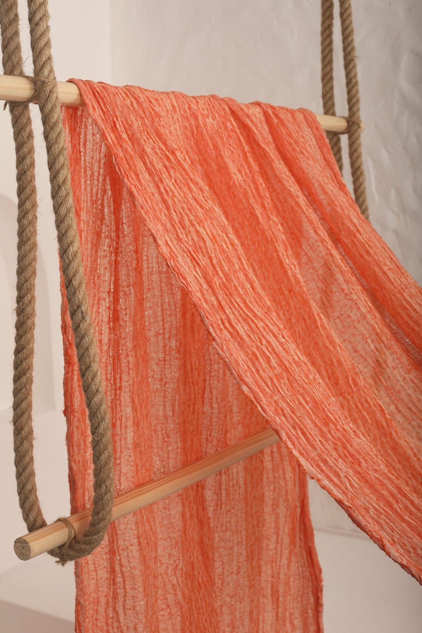 Orange Natural Sheer, Textured Cotton Linen Mix Special Fabrics.