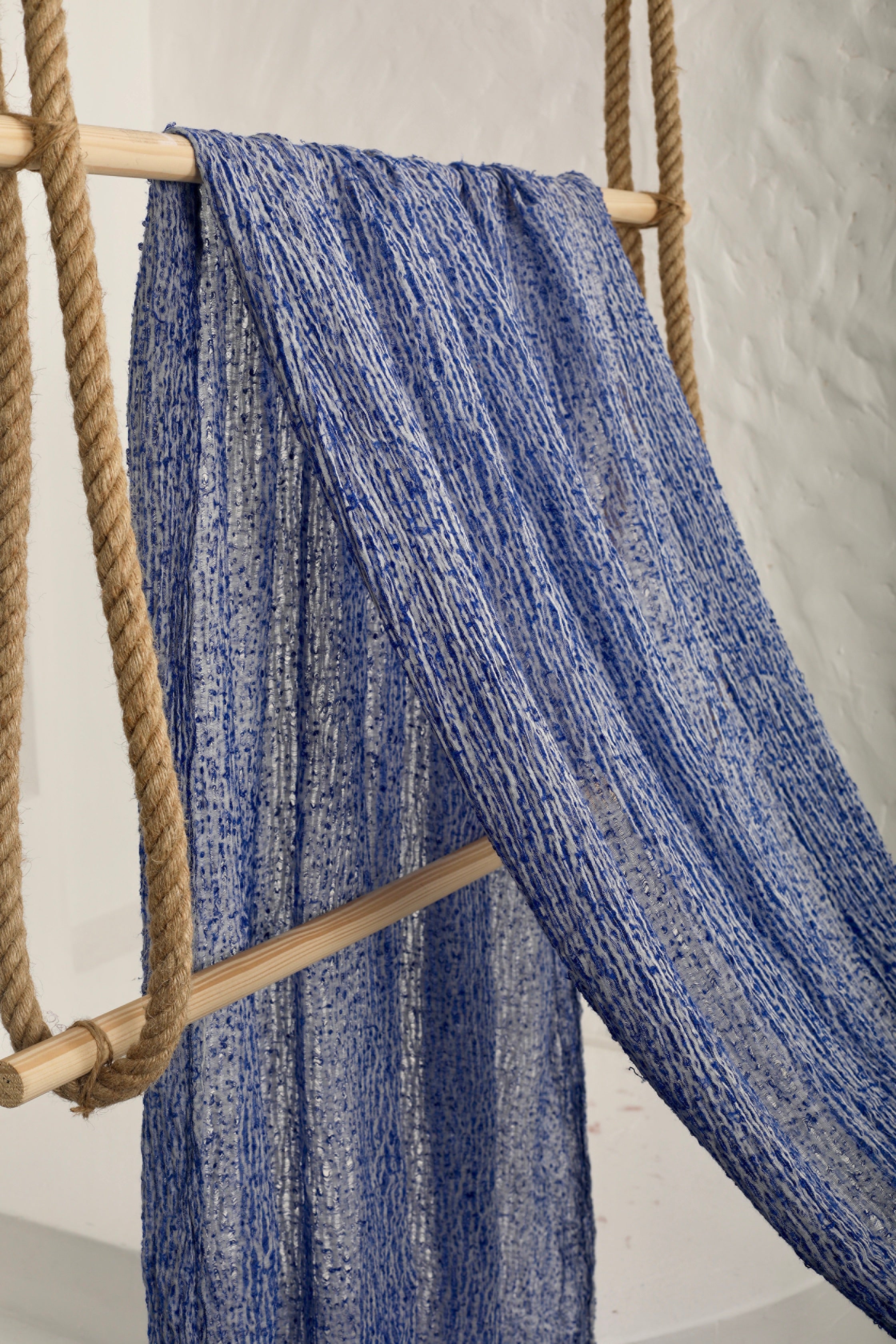 Blue Unique Natural Fabrics: Funky, Sheer, and Textured Cotton Linen.