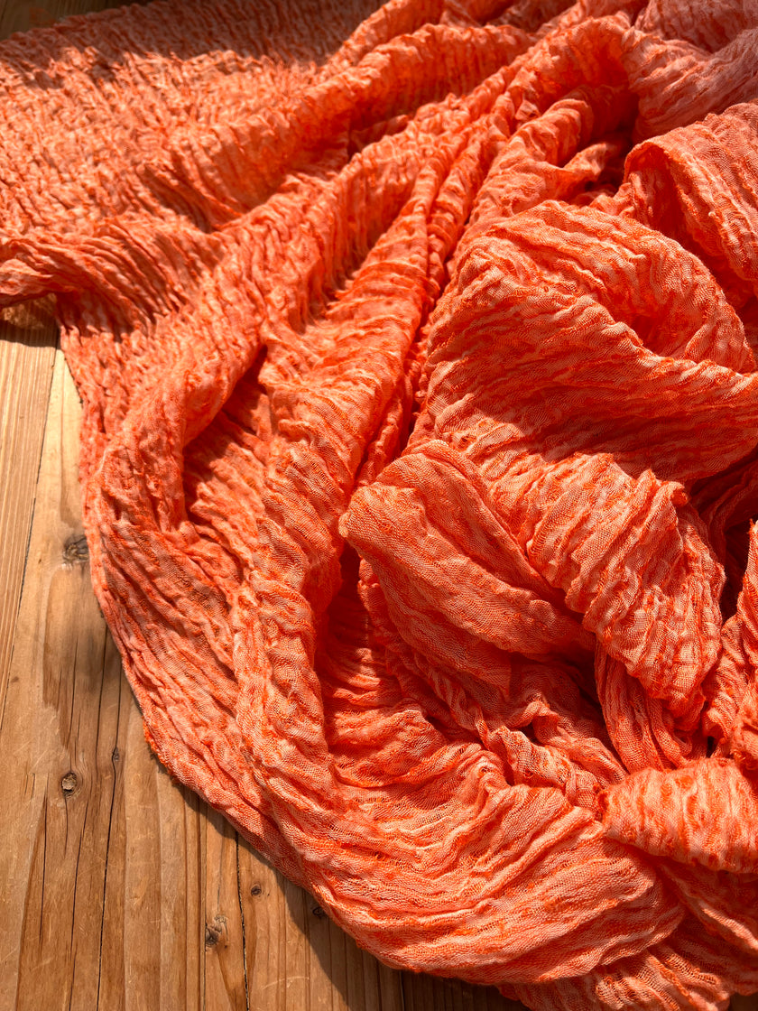 Orange Natural Sheer, Textured Cotton Linen Mix Special Fabrics.