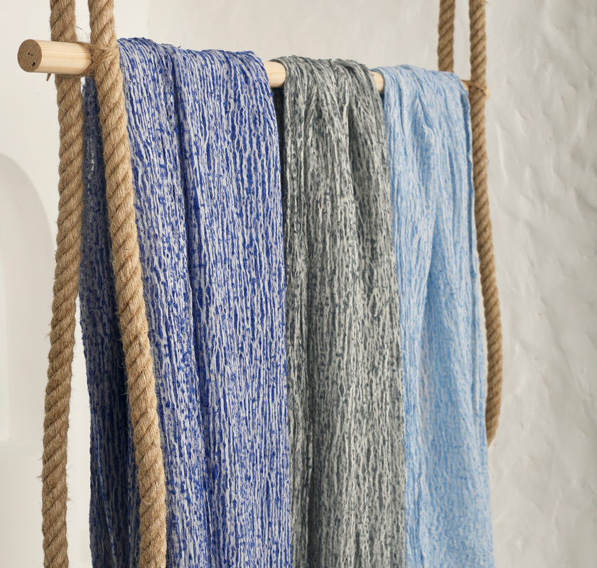 Blue Unique Natural Fabrics: Funky, Sheer, and Textured Cotton Linen.