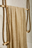 Neutral Stretchy Crinkle Linen Fabric, Textured Surface.