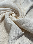 Neutral Stretchy Crinkle Cotton Fabric, Textured Surface, Off White Handwoven.