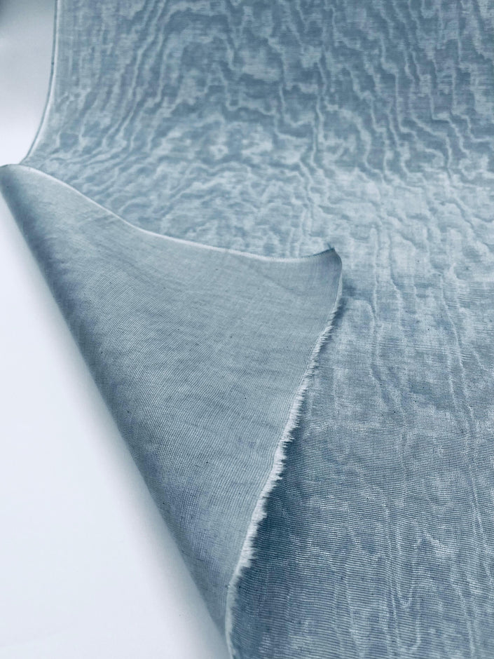 Pastel Blue Luxurious Silk Moire Home Textile Interior Fabrics, Watermark Patterns.