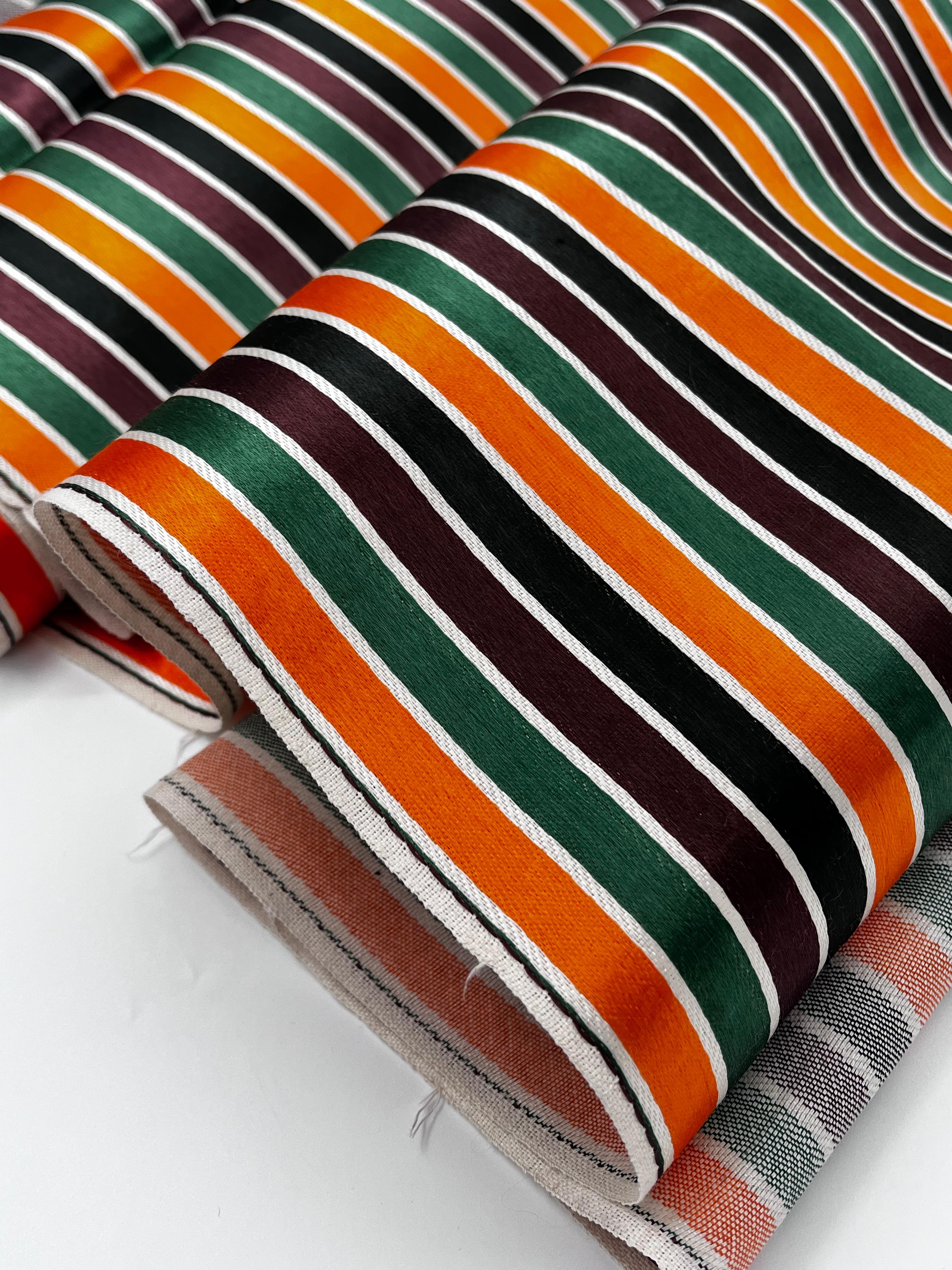 Multicolour Stripes Satin Silk Weave, Home Textile Interior Fabrics.