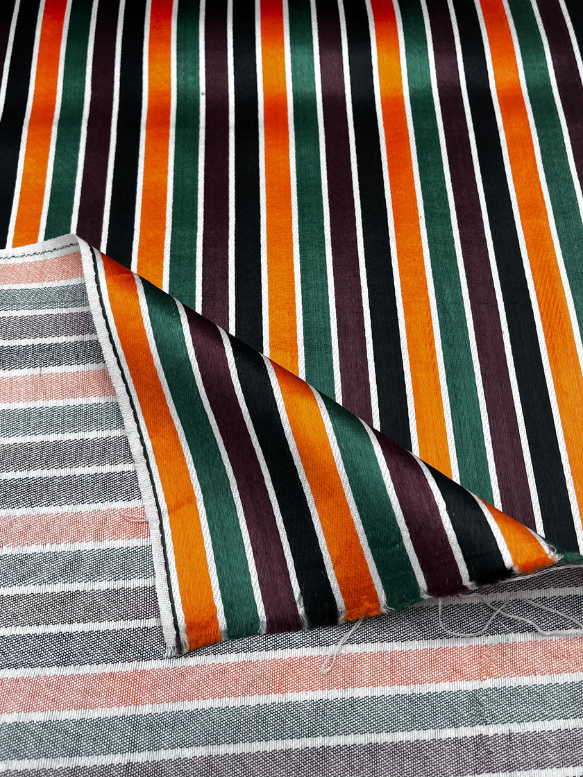 Multicolour Stripes Satin Silk Weave, Home Textile Interior Fabrics.