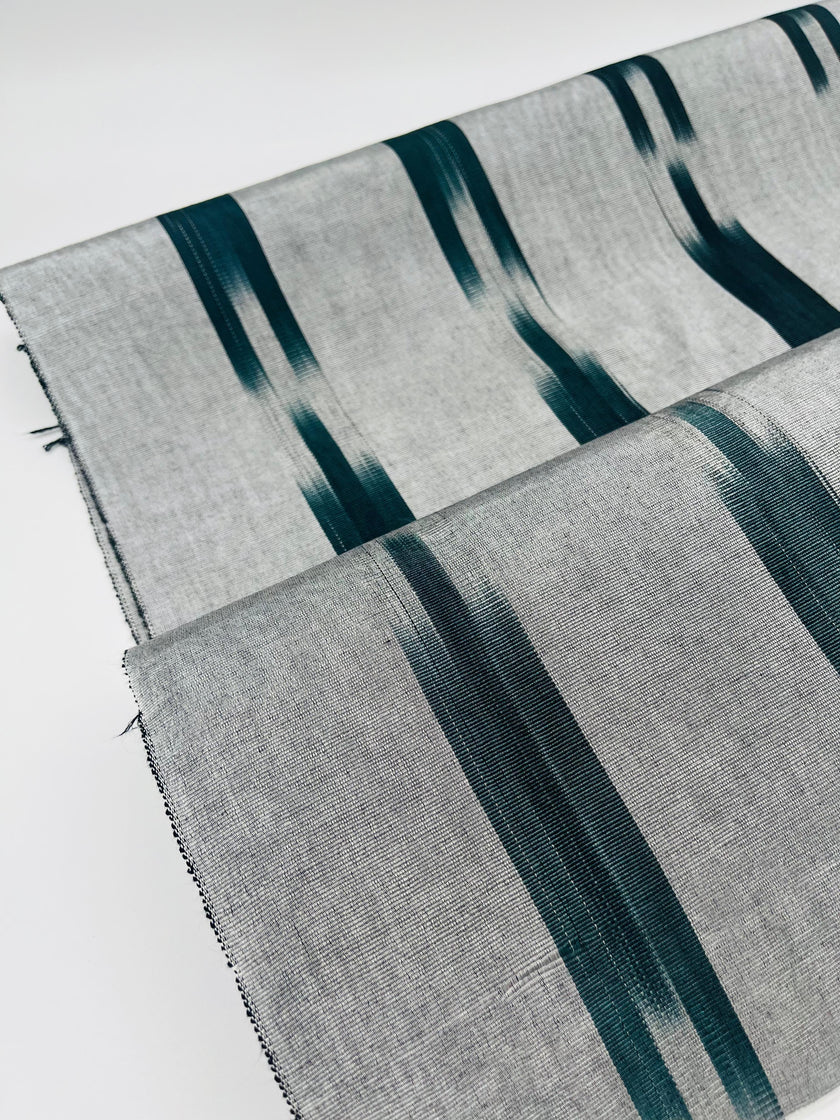 Ikat Silver Green Striped Silk Home Textile Interior Fabrics Moire, Watermark Pattern.