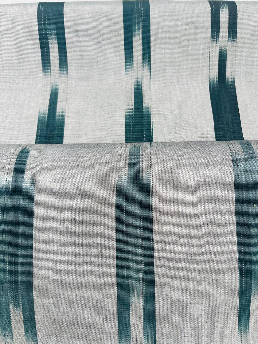 Ikat Silver Green Striped Silk Home Textile Interior Fabrics Moire, Watermark Pattern.