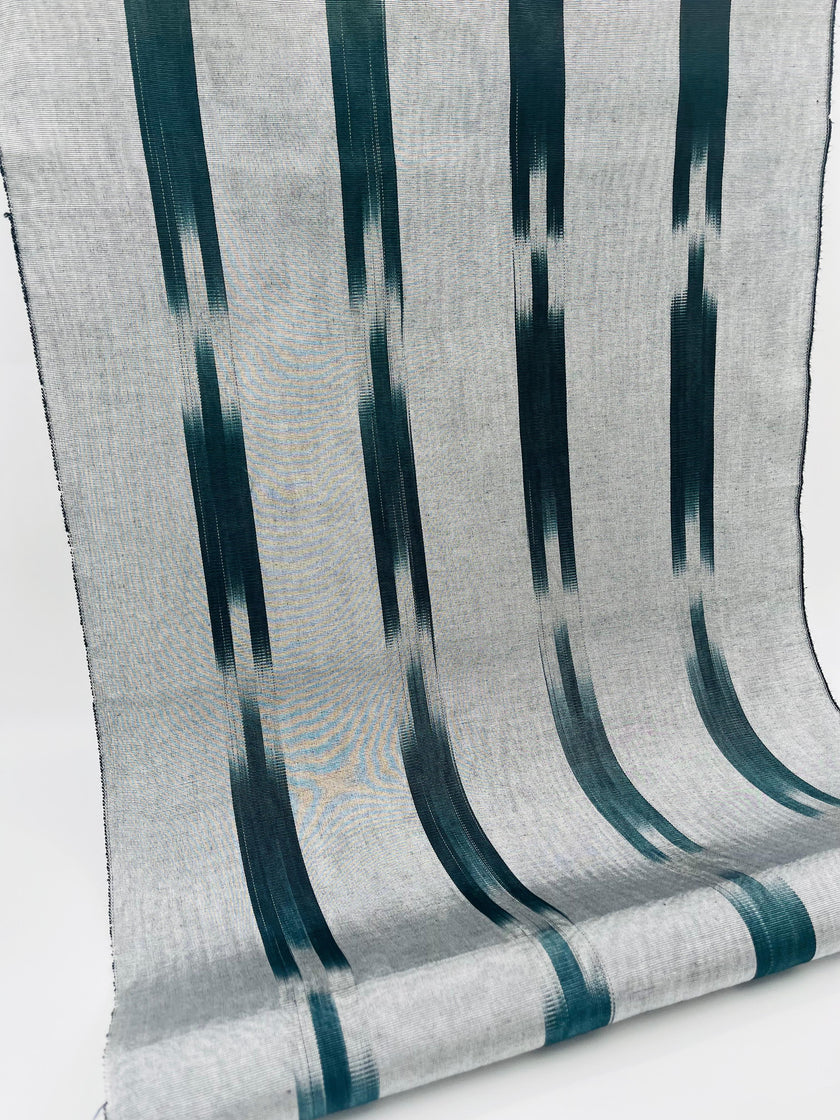 Ikat Silver Green Striped Silk Home Textile Interior Fabrics Moire, Watermark Pattern.