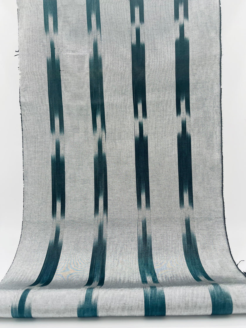 Ikat Silver Green Striped Silk Home Textile Interior Fabrics Moire, Watermark Pattern.