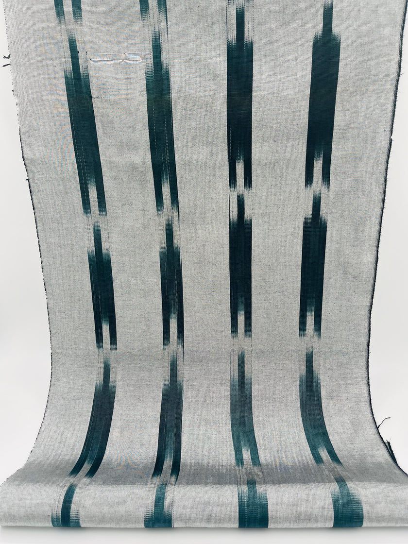 Ikat Silver Green Striped Silk Home Textile Interior Fabrics Moire, Watermark Pattern.