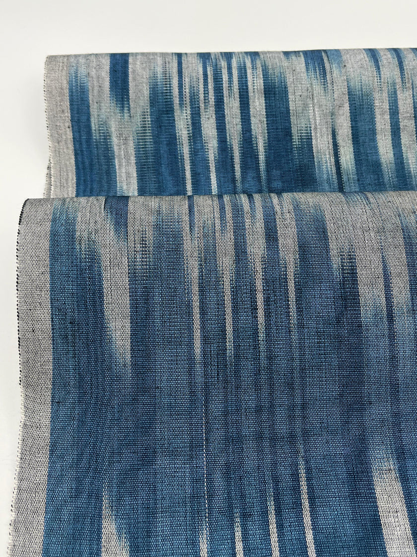 Ikat Silver Blue Striped Silk Home Textile Interior Fabrics Moire, Watermark Pattern.