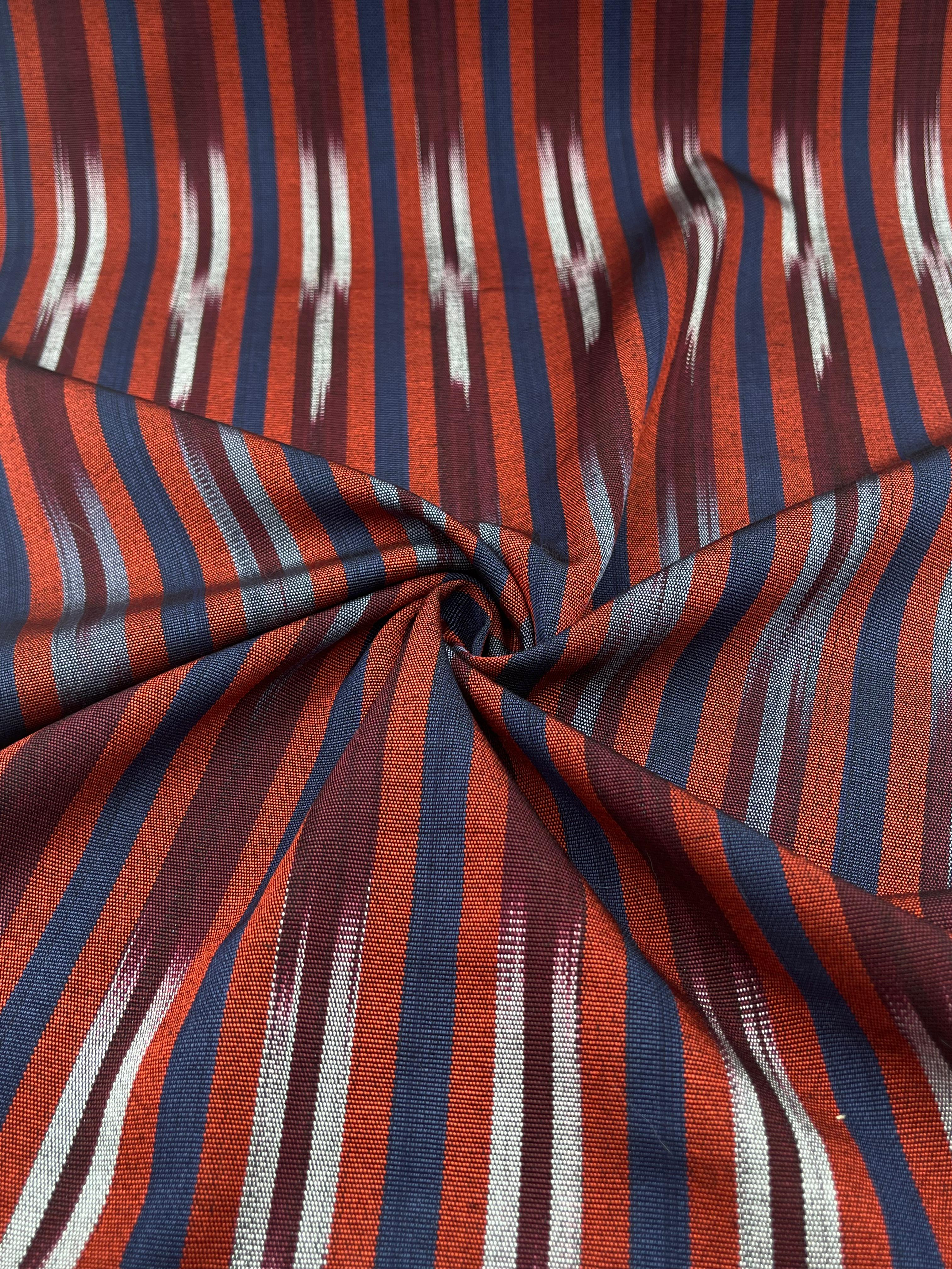 Navy Red Ikat Striped Silk Home Textile Interior Fabrics.