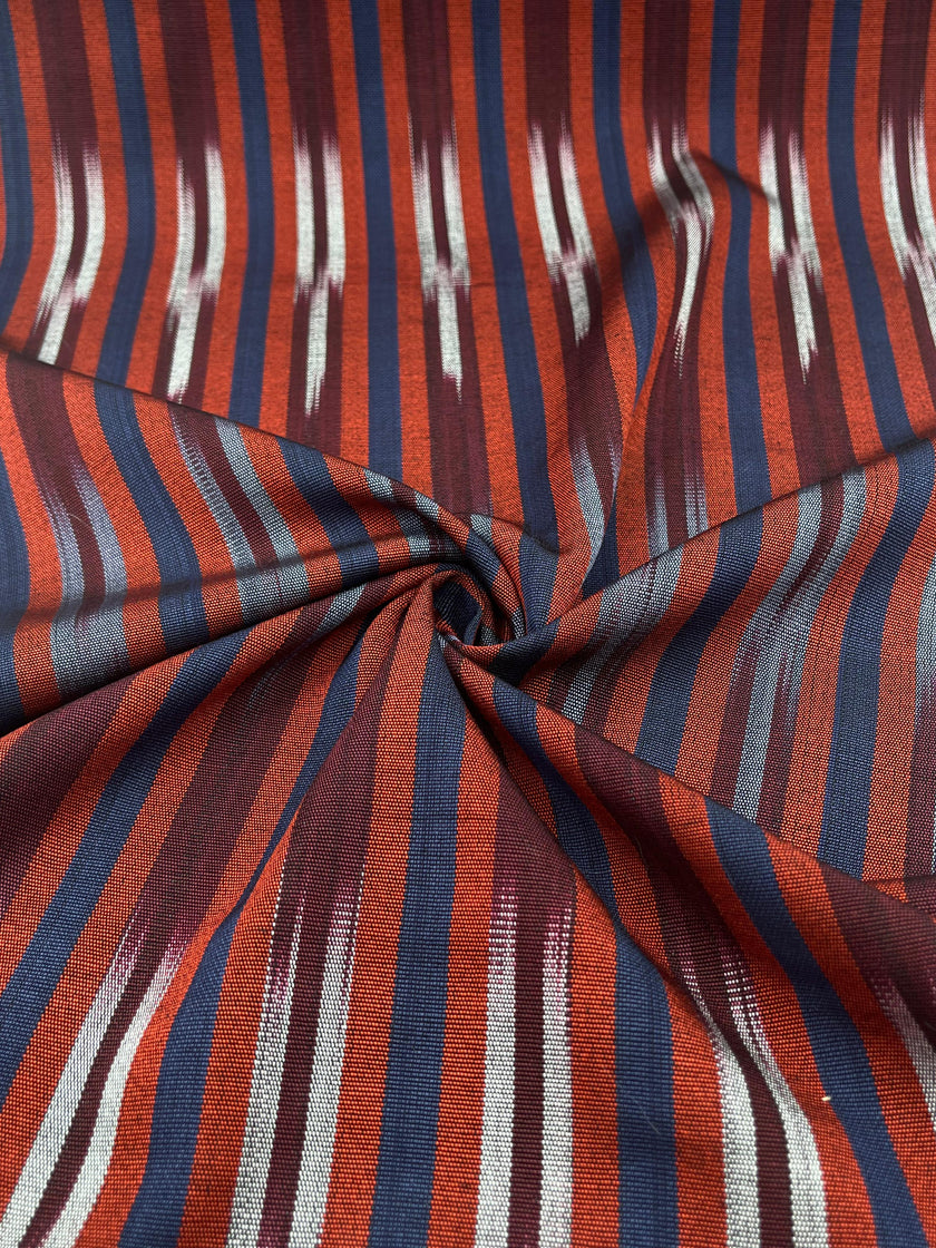 Navy Red Ikat Striped Silk Home Textile Interior Fabrics.