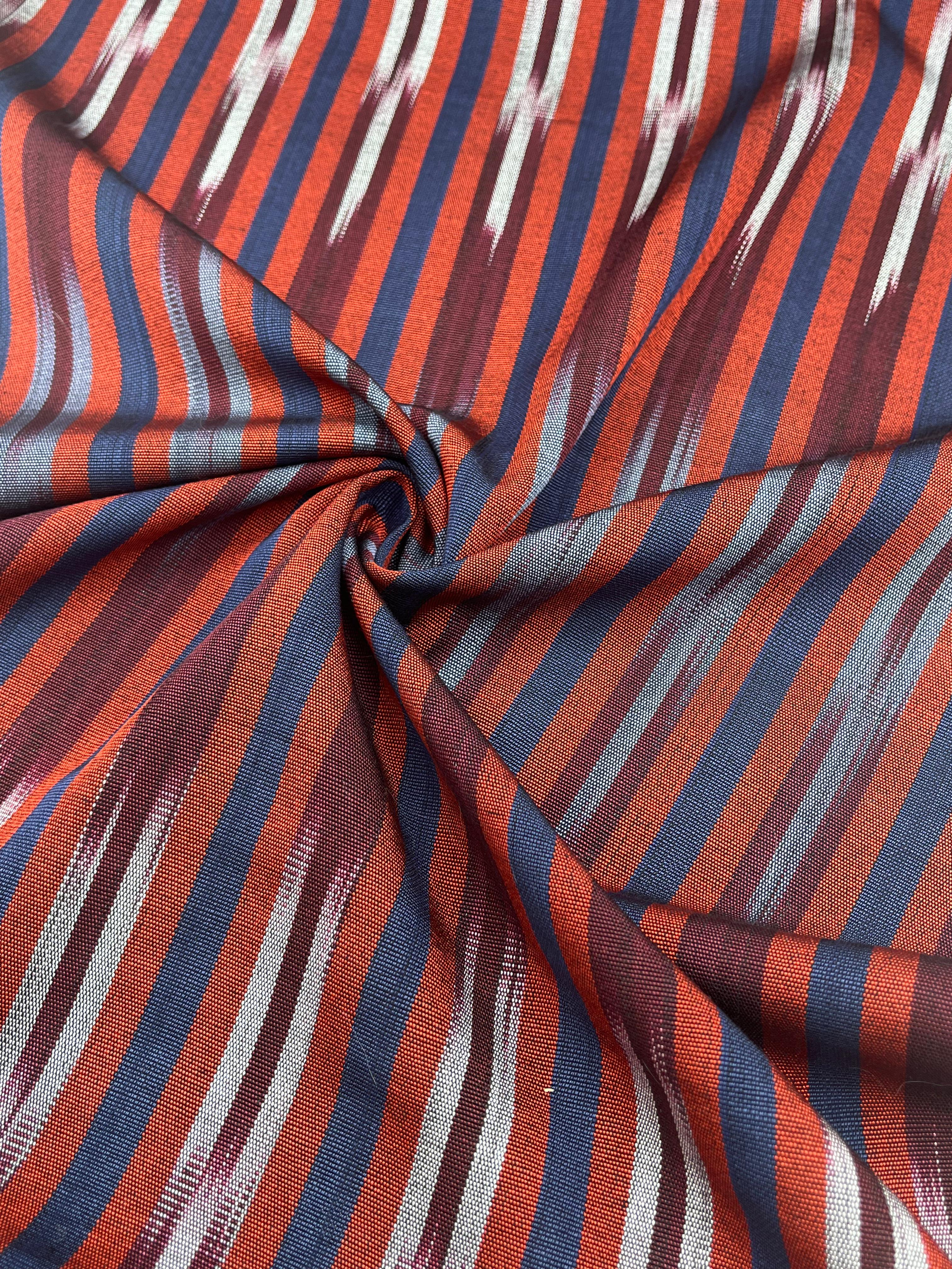 Navy Red Ikat Striped Silk Home Textile Interior Fabrics.