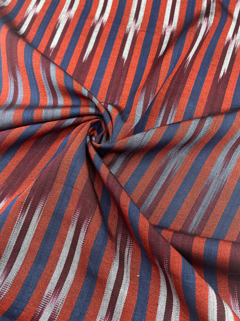 Navy Red Ikat Striped Silk Home Textile Interior Fabrics.