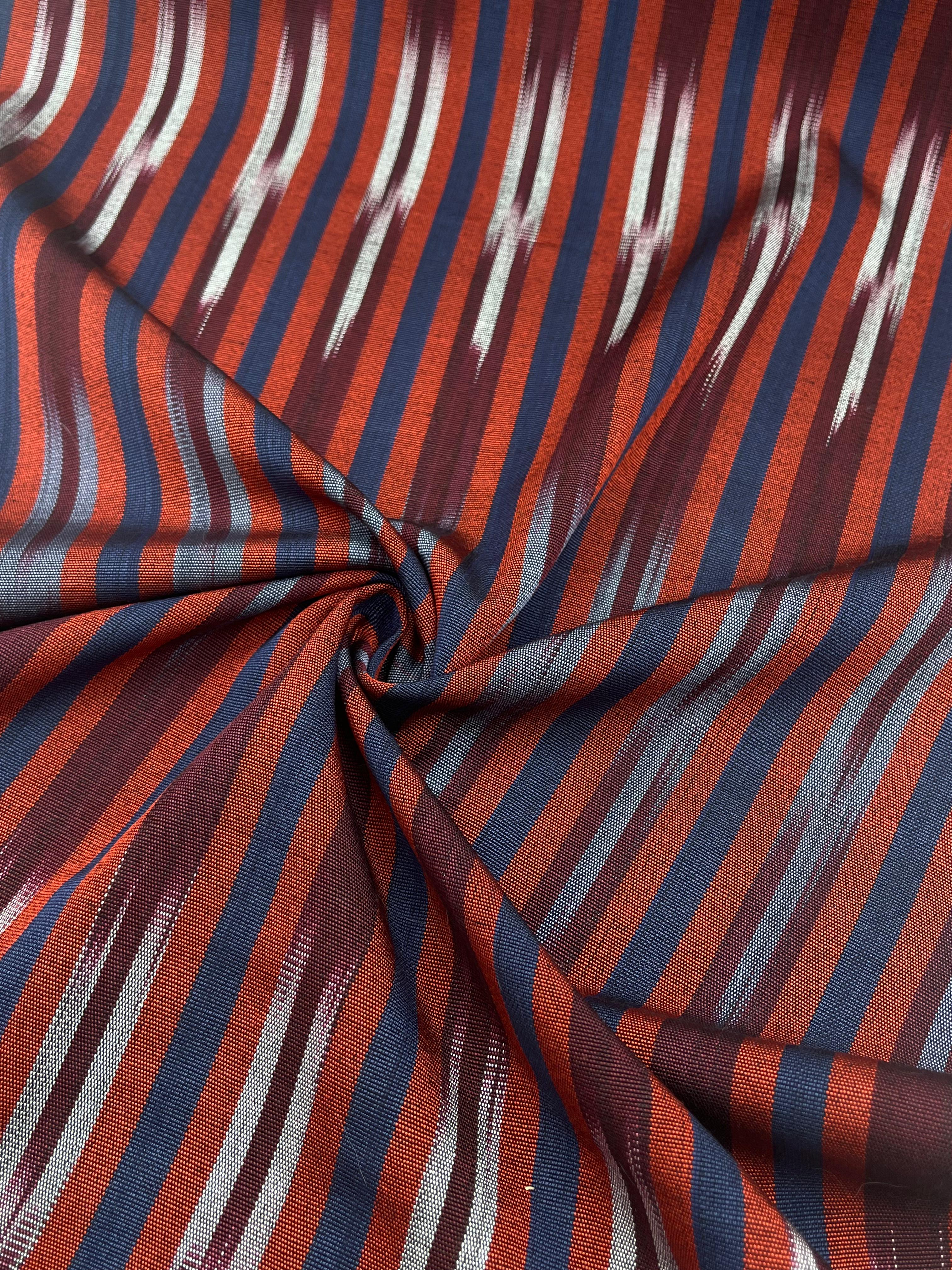 Navy Red Ikat Striped Silk Home Textile Interior Fabrics.