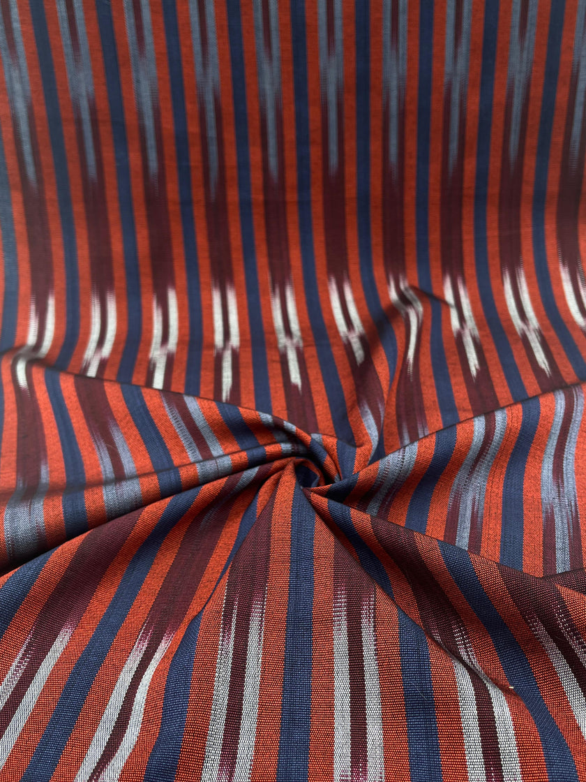 Navy Red Ikat Striped Silk Home Textile Interior Fabrics.