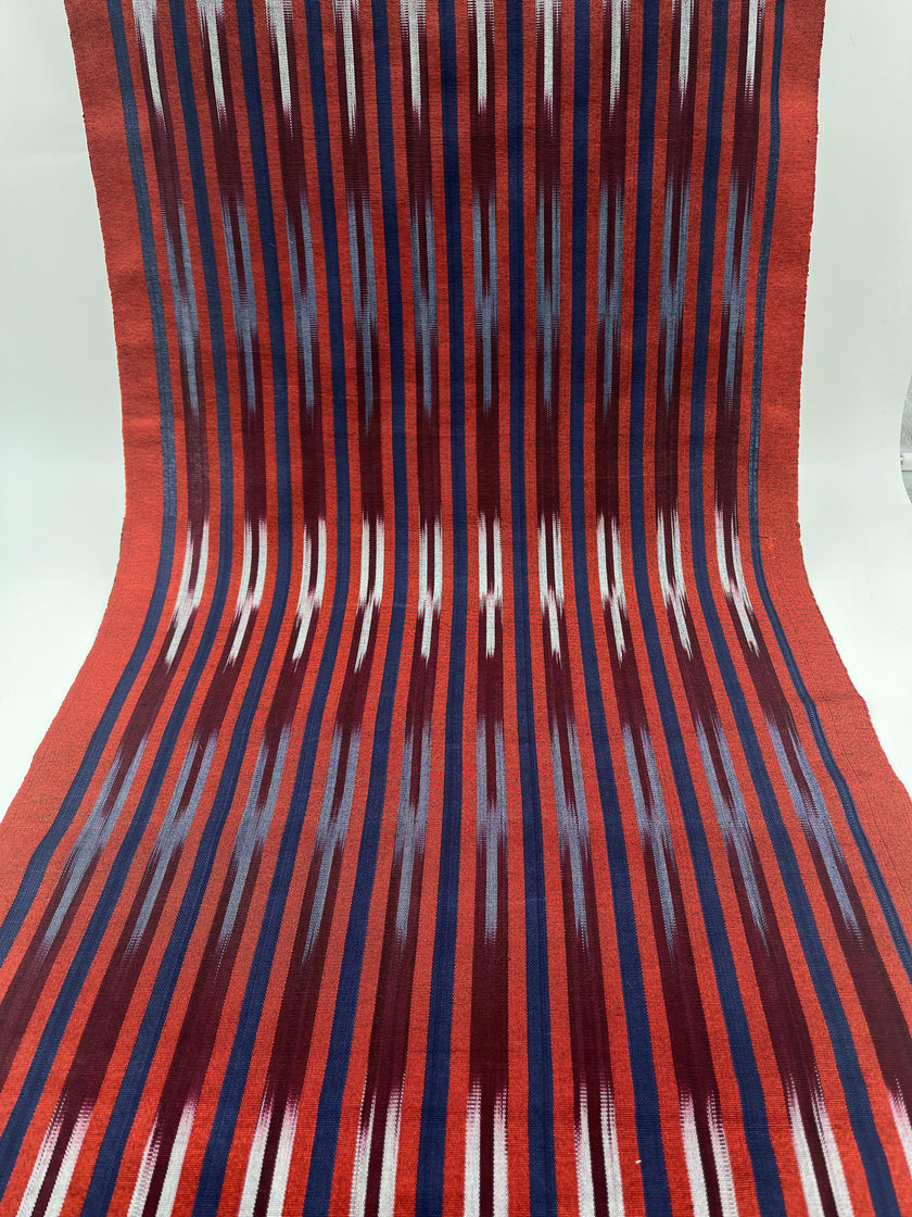 Navy Red Ikat Striped Silk Home Textile Interior Fabrics.