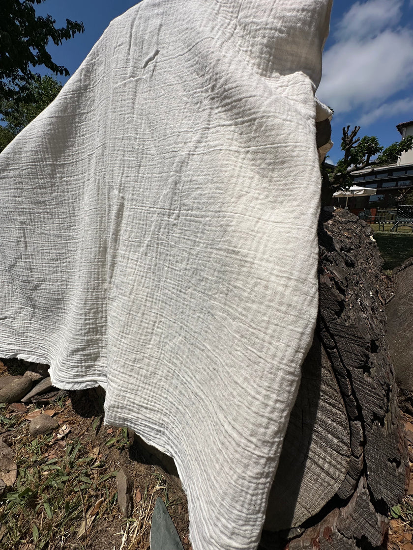 Muslin Fabric By The Yard - Blue White Stripes - Undyed Natural Option