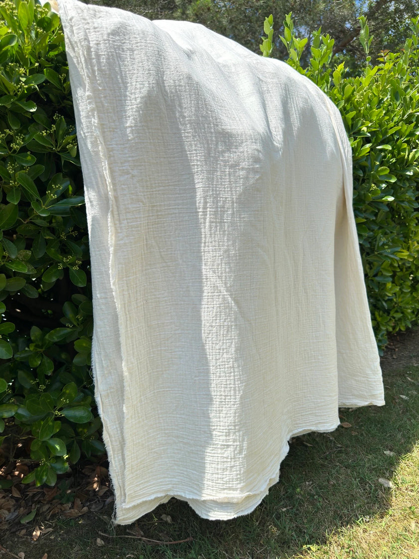 Muslin Fabric By The Yard - Blue White Stripes - Undyed Natural Option