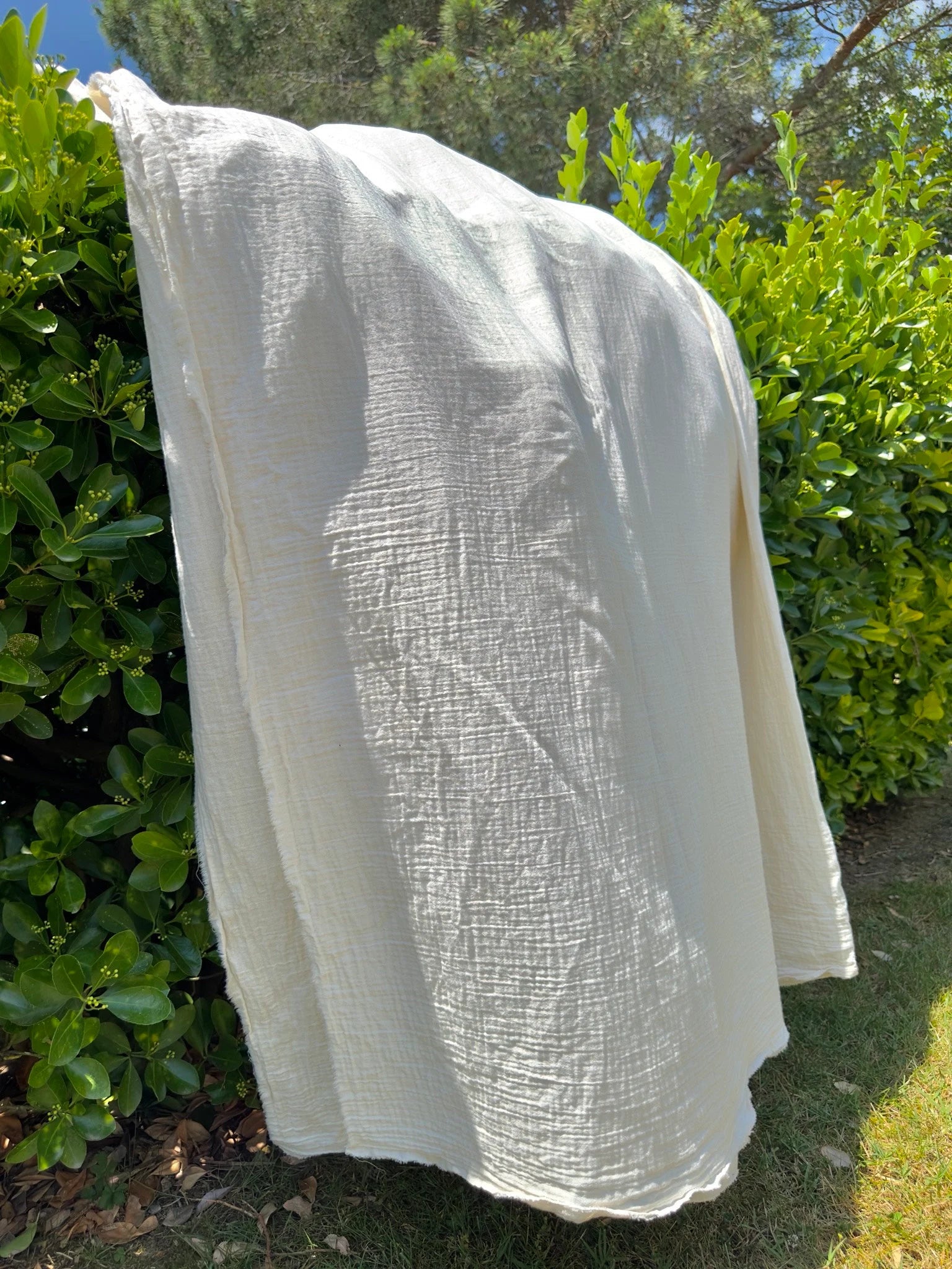 Muslin Fabric By The Yard - Blue White Stripes - Undyed Natural Option