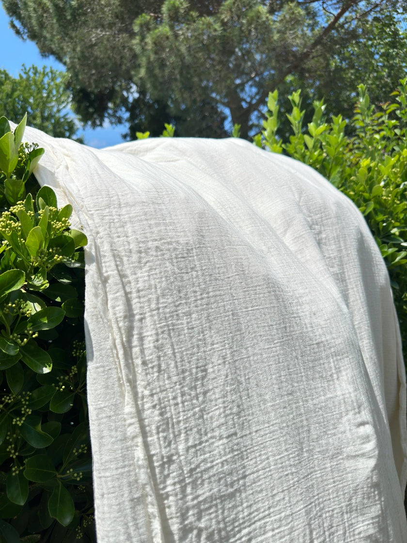 Muslin Fabric By The Yard - Blue White Stripes - Undyed Natural Option