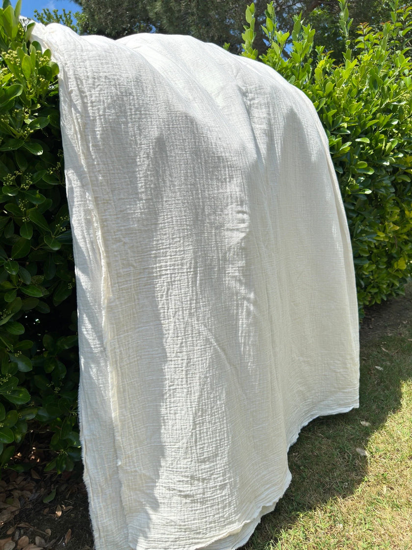 Muslin Fabric By The Yard - Blue White Stripes - Undyed Natural Option