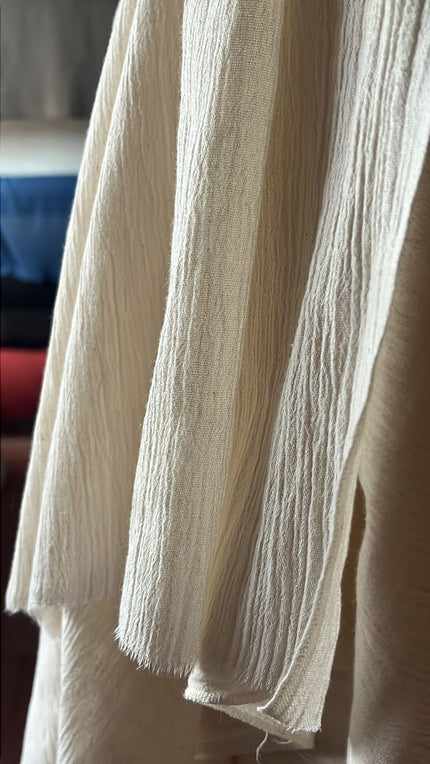 Unbleached Neutral Ivory Colour Crinkle Gauze Fabric, Sile Cloth. Sile Fabric.