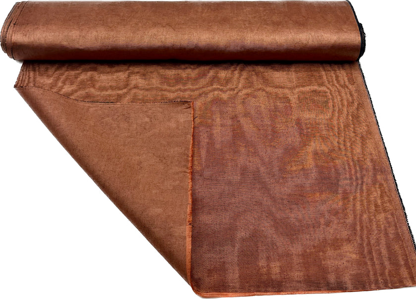 Copper Colour Silk Fabric, Moire Silk Fabric, Silk By The Yard. Watermark Pattern.