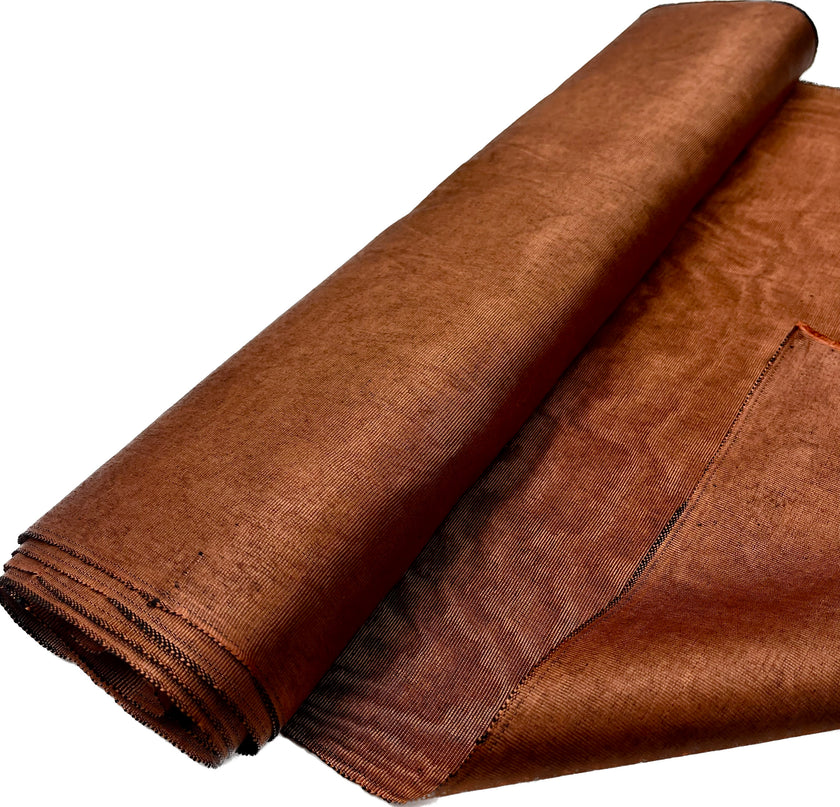 Copper Colour Silk Fabric, Moire Silk Fabric, Silk By The Yard. Watermark Pattern.