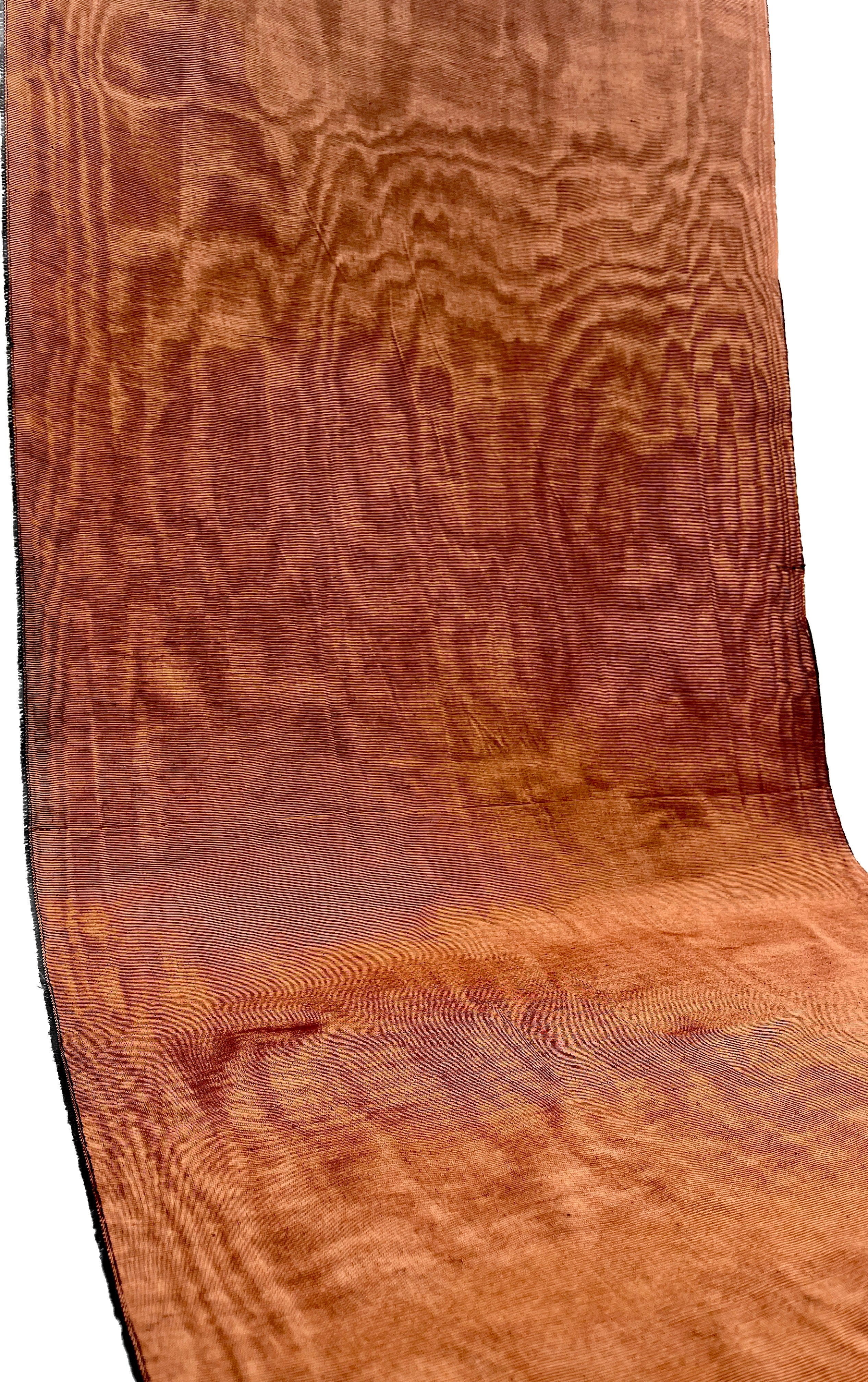 Copper Colour Silk Fabric, Moire Silk Fabric, Silk By The Yard. Watermark Pattern.
