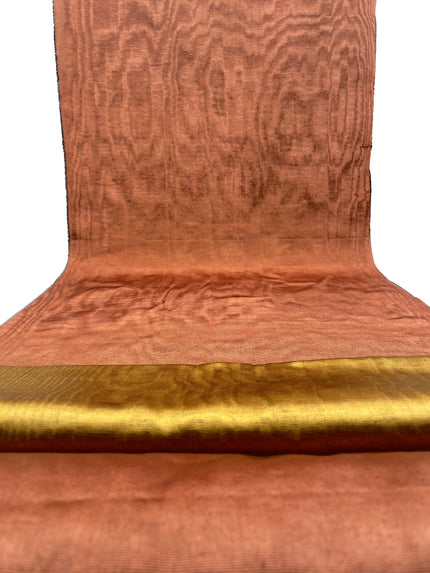 Copper Colour Silk Fabric, Moire Silk Fabric, Silk By The Yard. Watermark Pattern.