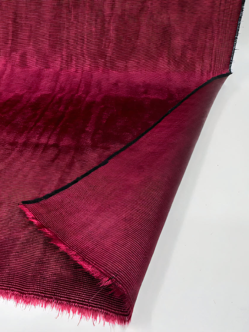 Burgundy Red Luxurious Silk Watermark Pattern Fabric.